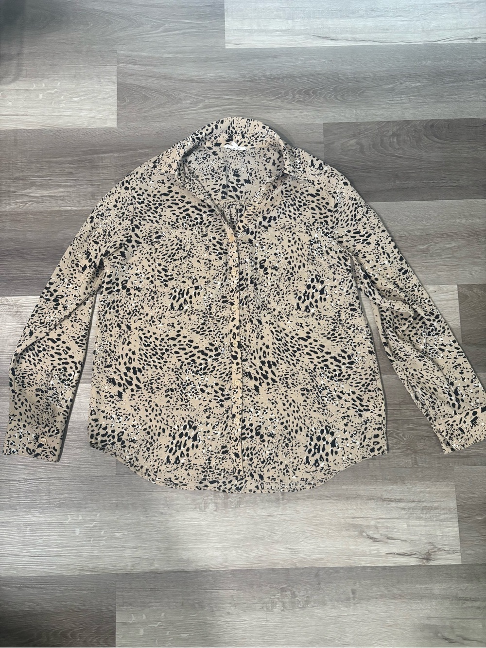 Maurice’s Beige and Black Leopard Print Button-Up Blouse